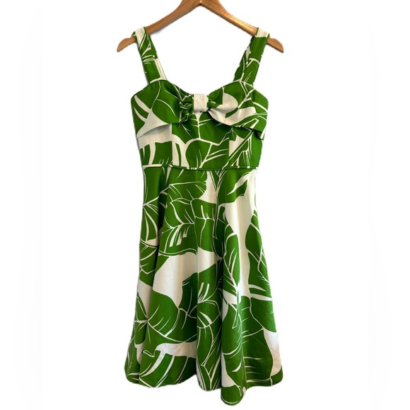Kate Spade Green and White Palm Leaf Fit and Flare Dress Size 4 - Picture 3 of 8